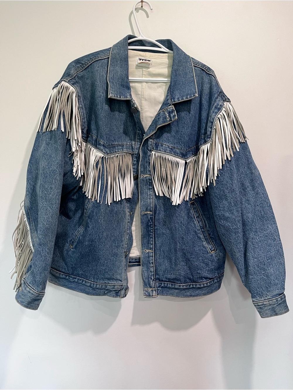 Vintage 80s Western Fringe Lined Blue Denim Jacket Made in Canada - Size M/L